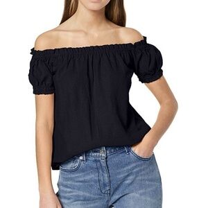 Vero Modo Navy off the shoulder linen blend top S